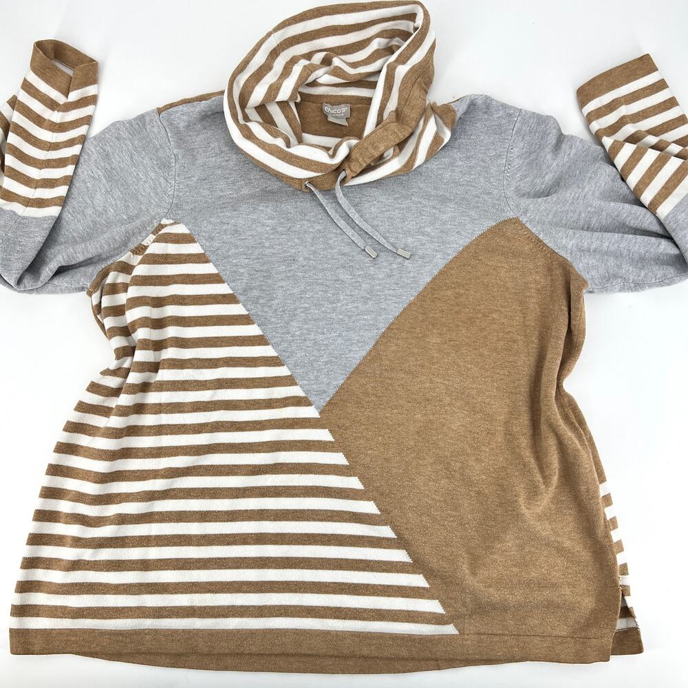 Chicos Synergy L/Sleeve Funnel Neck Color Block Top Mustard Gray Chico's 4 (XXL)